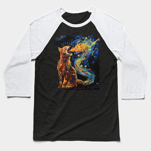 Catzilla Cat Destructive Furball On Loose Baseball T-Shirt by Gianna Bautista Art